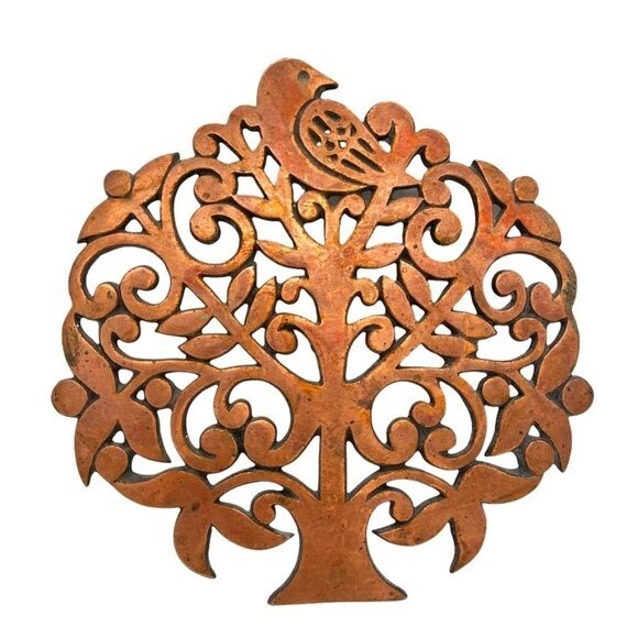 Partridge in a Pear Tree Trivet Table Decor Brass Wall Art Decor - Picture 1 of 5